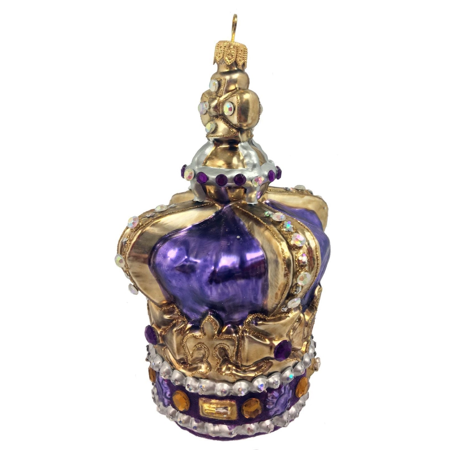 Purple and Gold Crown with Gems Polish Glass Christmas Ornament Made in Poland