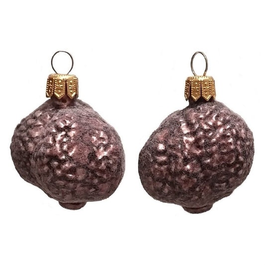Pinnacle Peak Trading Fuzzy Black Truffle Polish Glass Christmas Ornament Set of 2 Holiday Decorations