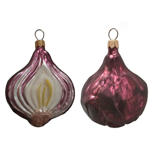 Pinnacle Peak Trading Red Onion Vegetable Polish Blown Glass Christmas Ornament Set of 2 Decorations