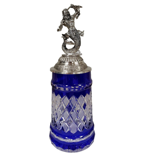 Pinnacle Peak Trading Blue Lord of Crystal Beer Stein with Poseidon Pewter Lid .5 L by King Werk