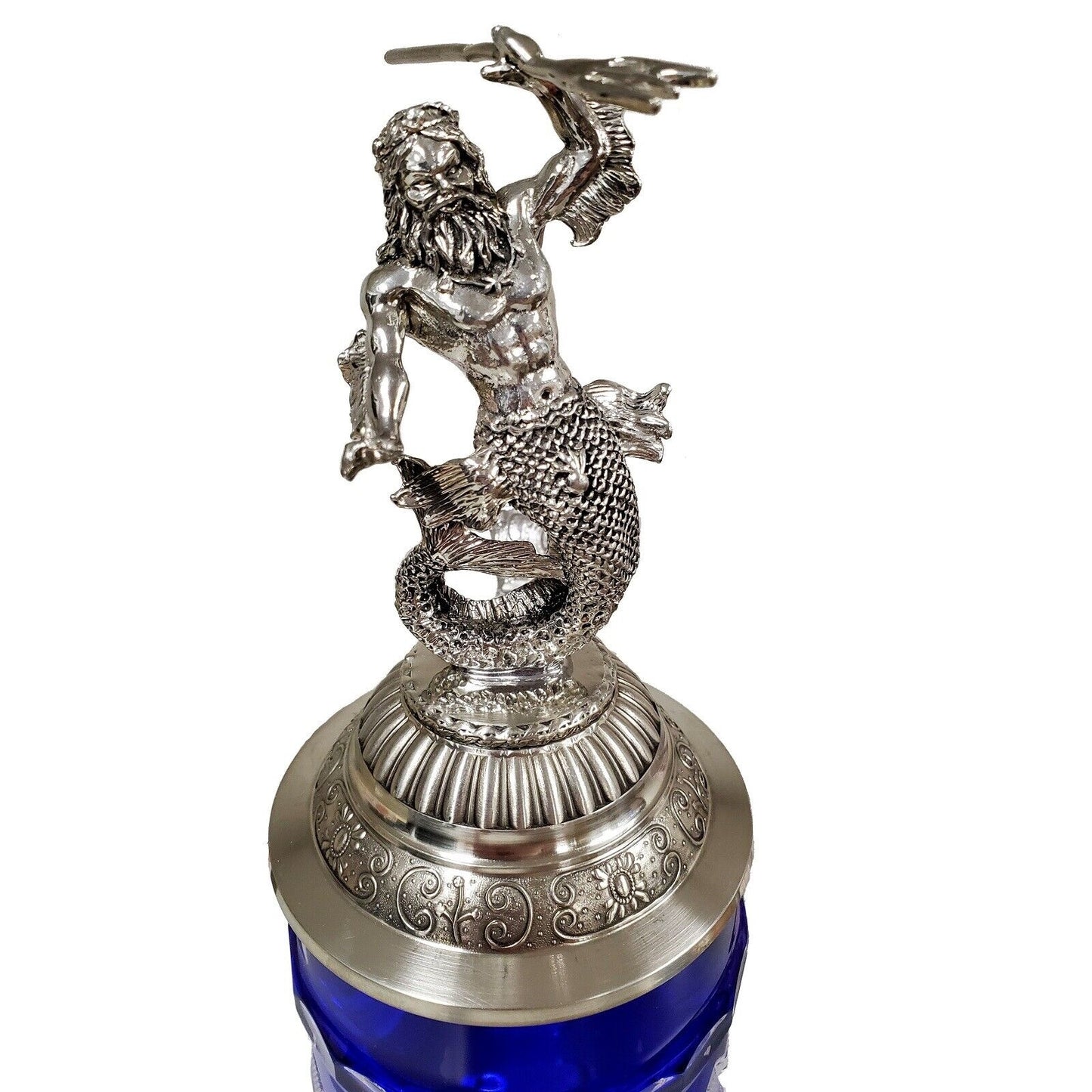 Pinnacle Peak Trading Blue Lord of Crystal Beer Stein with Poseidon Pewter Lid .5 L by King Werk