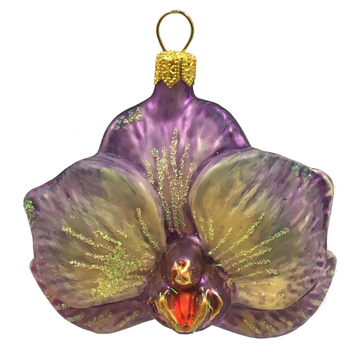 Purple Orchid Flower Polish Glass Christmas Tree Ornament Decoration Set of 2