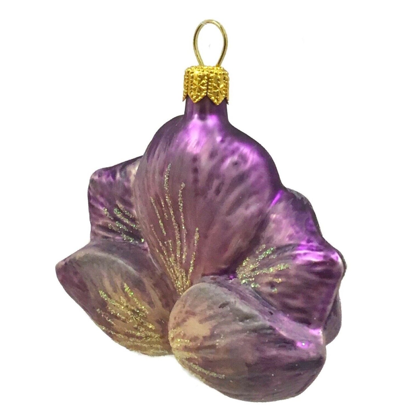 Purple Orchid Flower Polish Glass Christmas Tree Ornament Decoration Set of 2