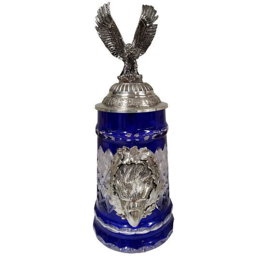 Pinnacle Peak Trading Blue Lord of Crystal Beer Stein with Flying Eagle Pewter Lid .5 L by King Werk