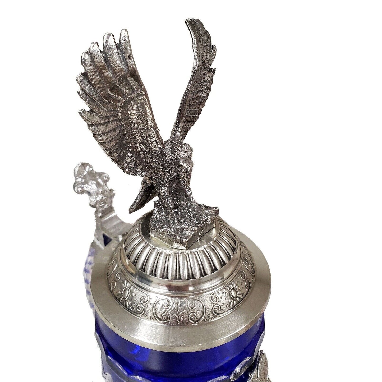 Pinnacle Peak Trading Blue Lord of Crystal Beer Stein with Flying Eagle Pewter Lid .5 L by King Werk