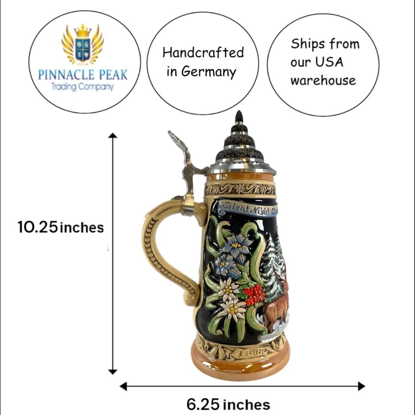 Pinnacle Peak Trading Silent Night Chapel LE German Stoneware Christmas Beer Stein .5 L Made Germany by King Werks