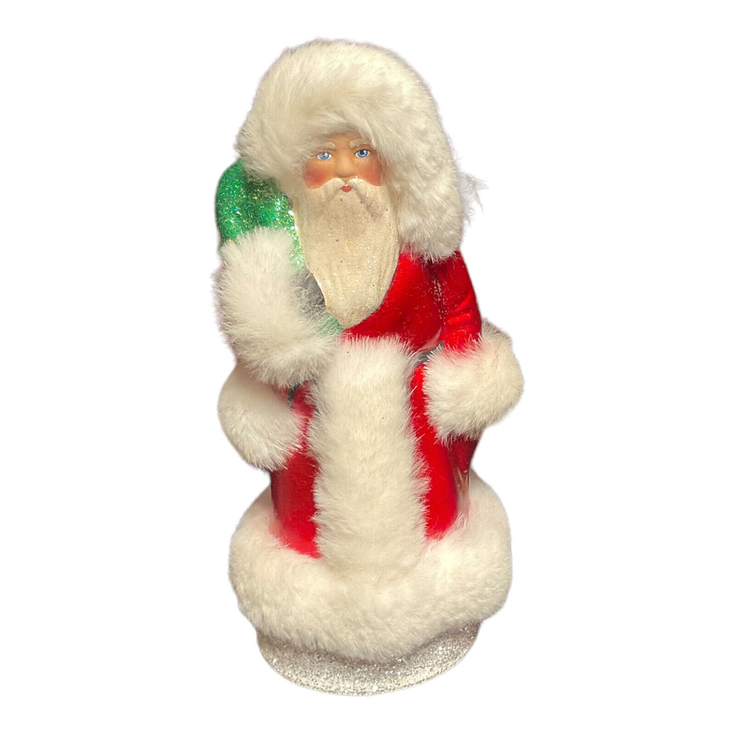 Pinnacle Peak Trading Company Ino Schaller Red Santa with White Fur Coat German Paper Mache Candy Container