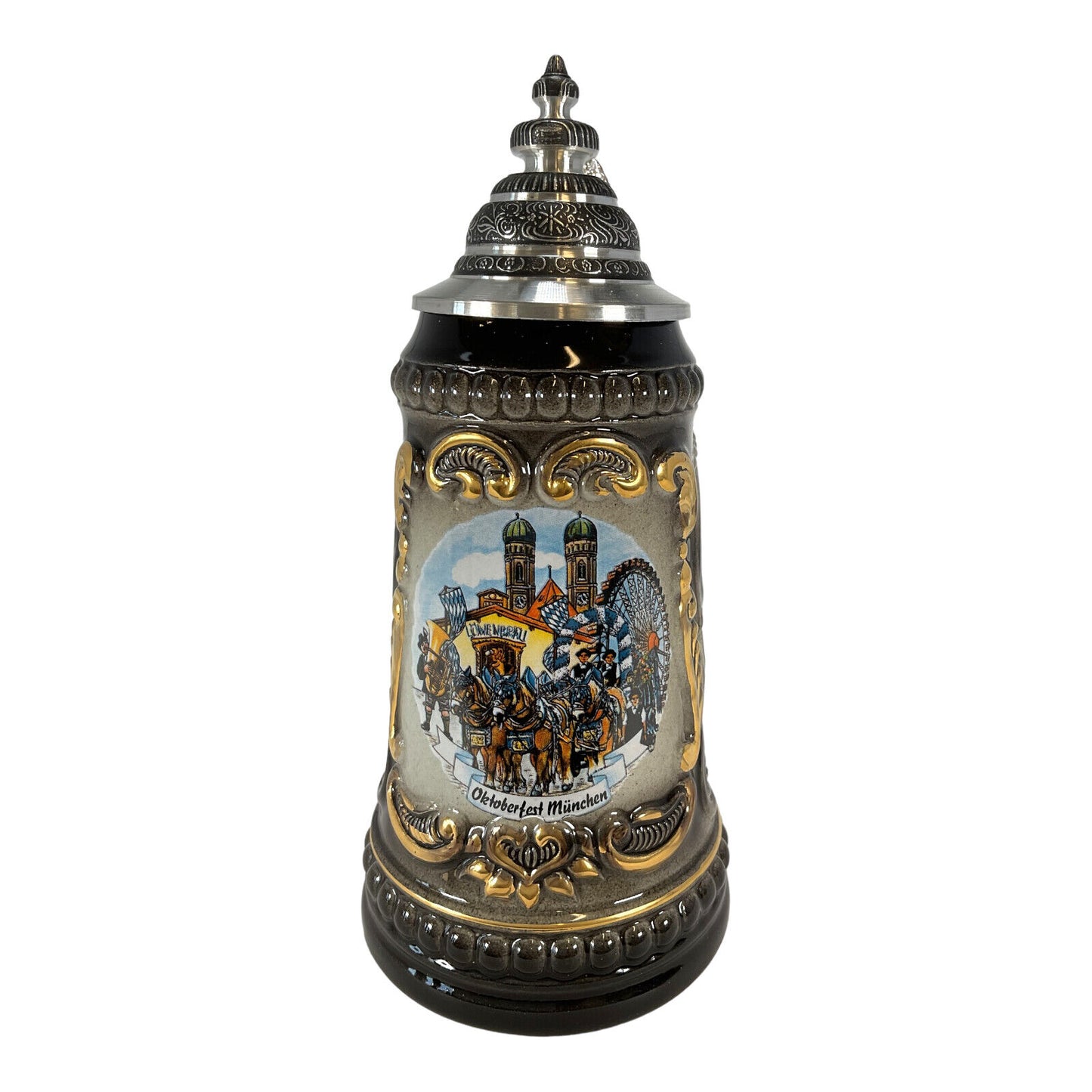 Pinnacle Peak Trading Black Oktoberfest German Beer Stein with Pewter Lid Made in Germany .125 liter