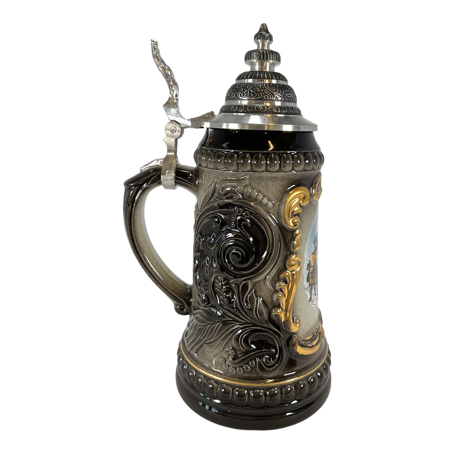 Pinnacle Peak Trading Black Oktoberfest German Beer Stein with Pewter Lid Made in Germany .125 liter