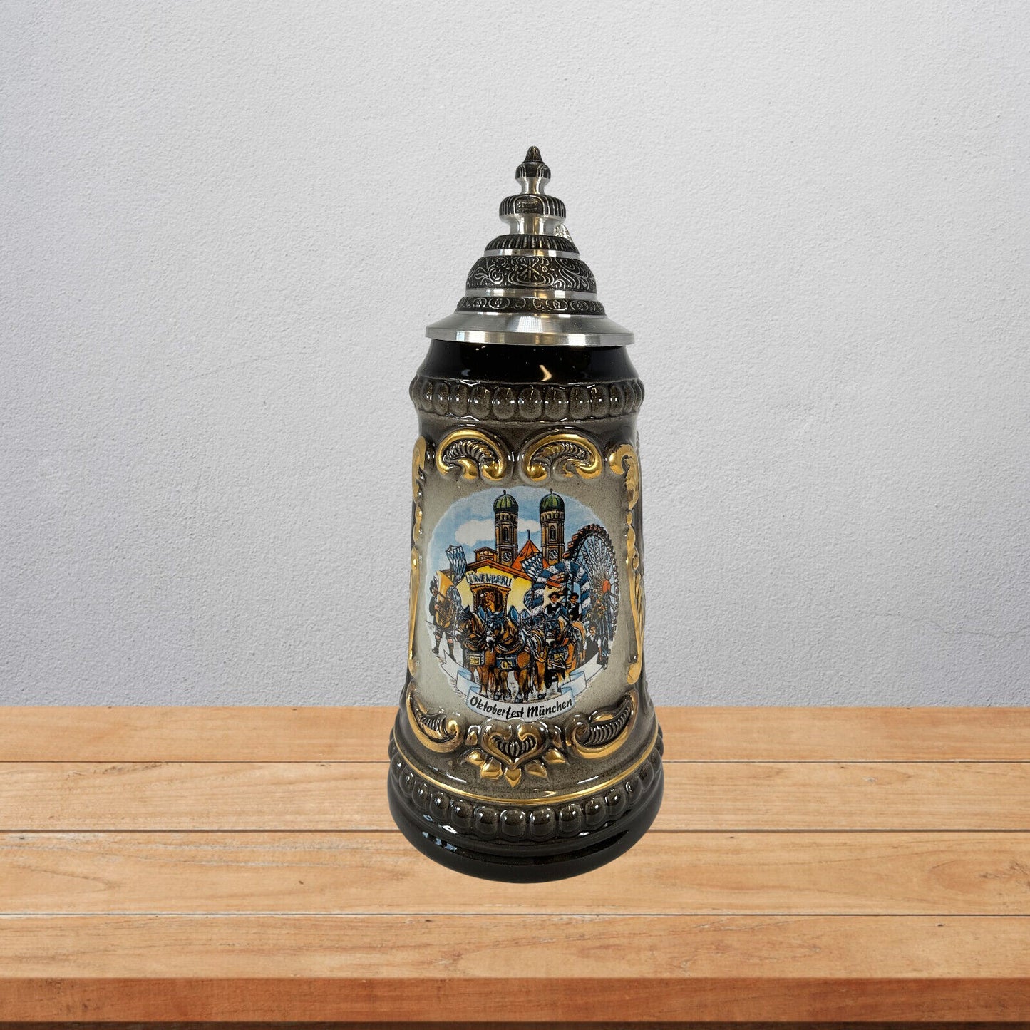 Pinnacle Peak Trading Black Oktoberfest German Beer Stein with Pewter Lid Made in Germany .125 liter