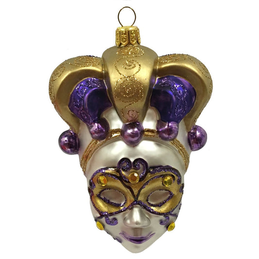 Pinnacle Peak Trading Purple and Gold Venetian Mask Polish Glass Christmas Tree Ornament Mardi Gras