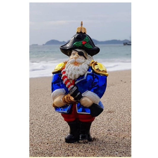 Pirate Santa Claus with Eye Patch Polish Glass Christmas Ornament Decoration