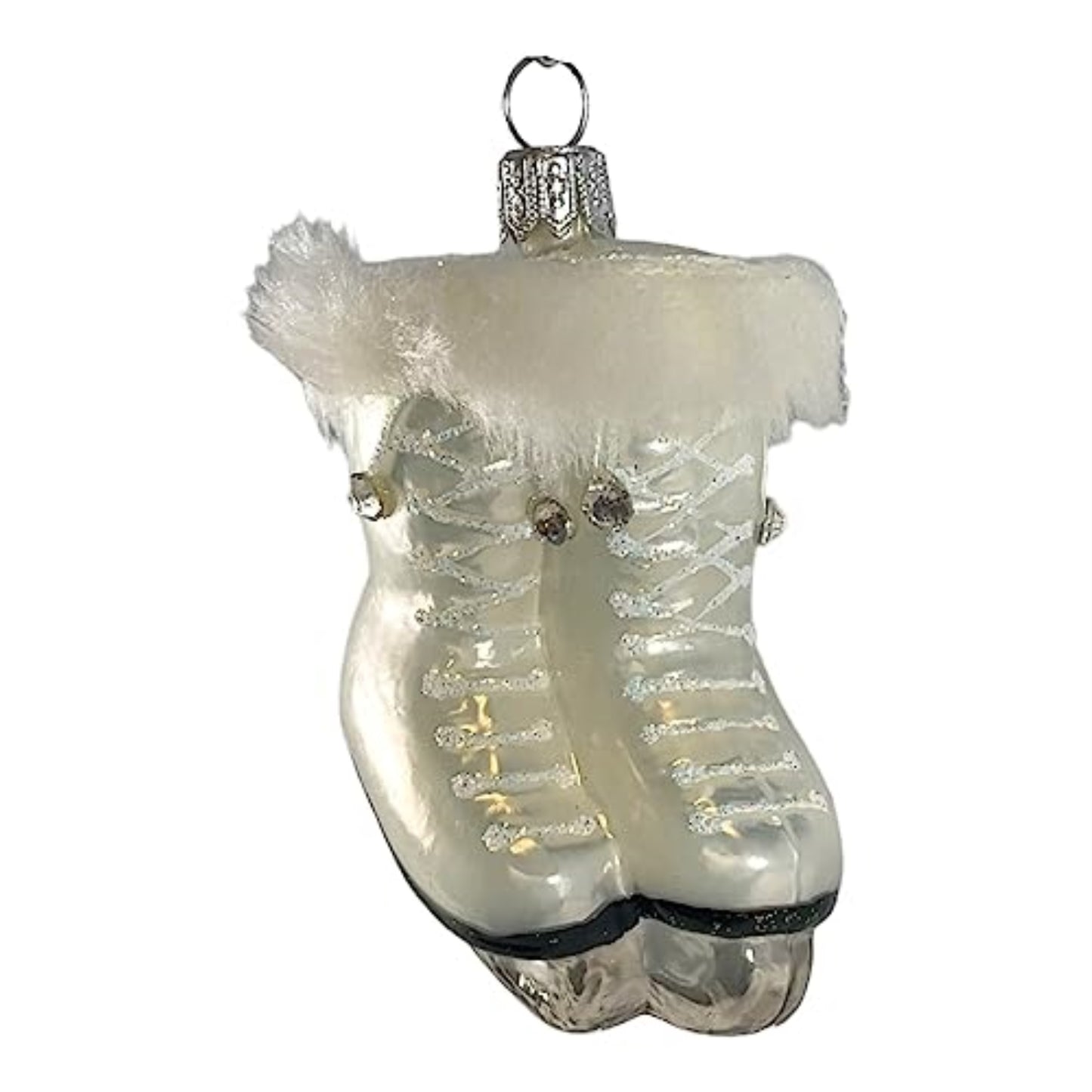 Pair of White Ice Skates Polish Glass Christmas Tree Ornament Decoration