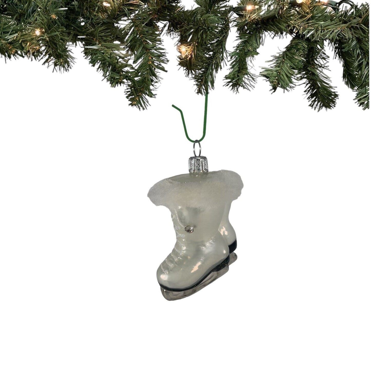 Pair of White Ice Skates Polish Glass Christmas Tree Ornament Decoration