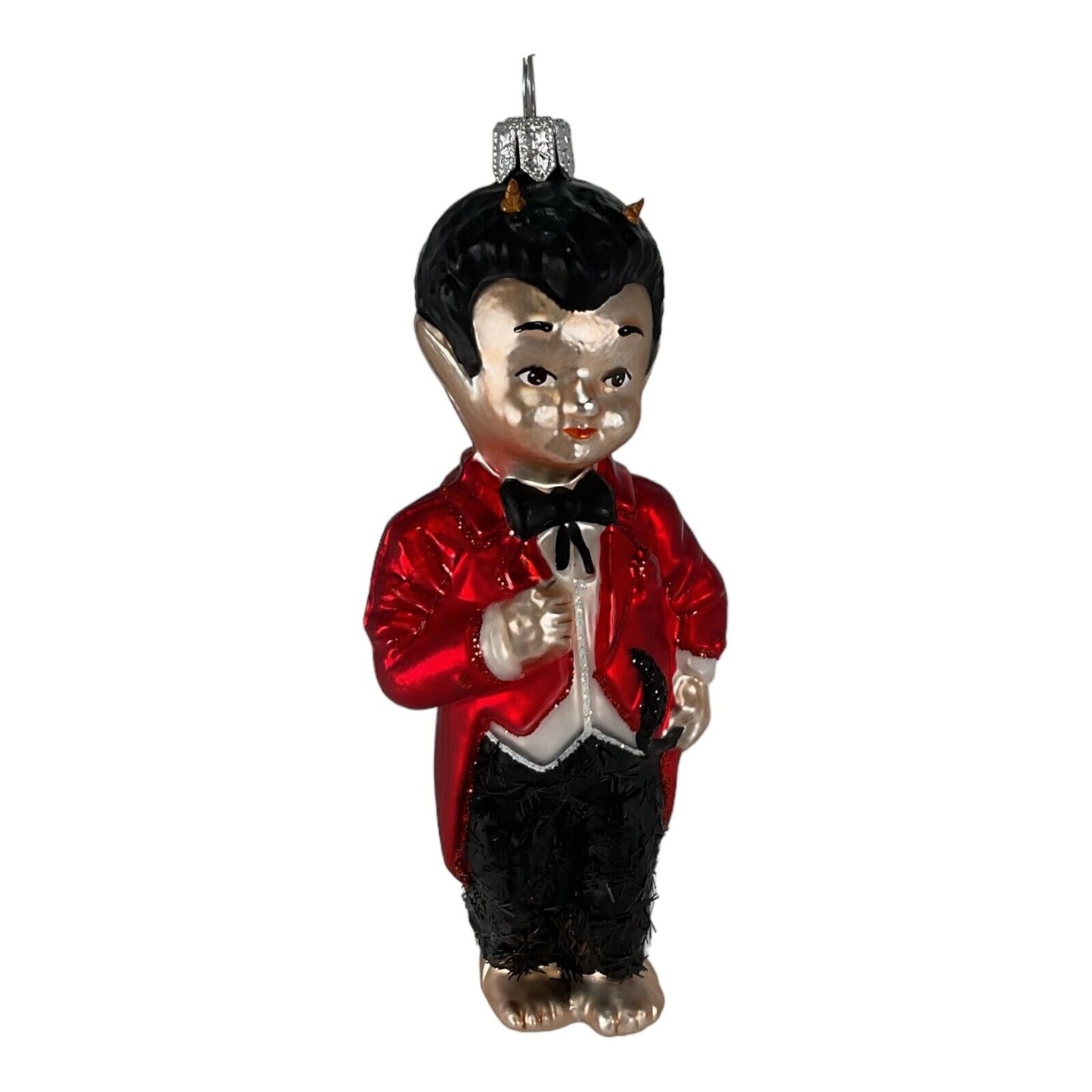 Young Krampus in Red Tuxedo Polish Glass Christmas Tree Ornament Made in Poland