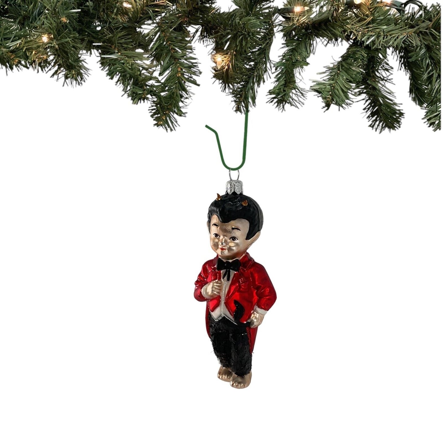 Young Krampus in Red Tuxedo Polish Glass Christmas Tree Ornament Made in Poland