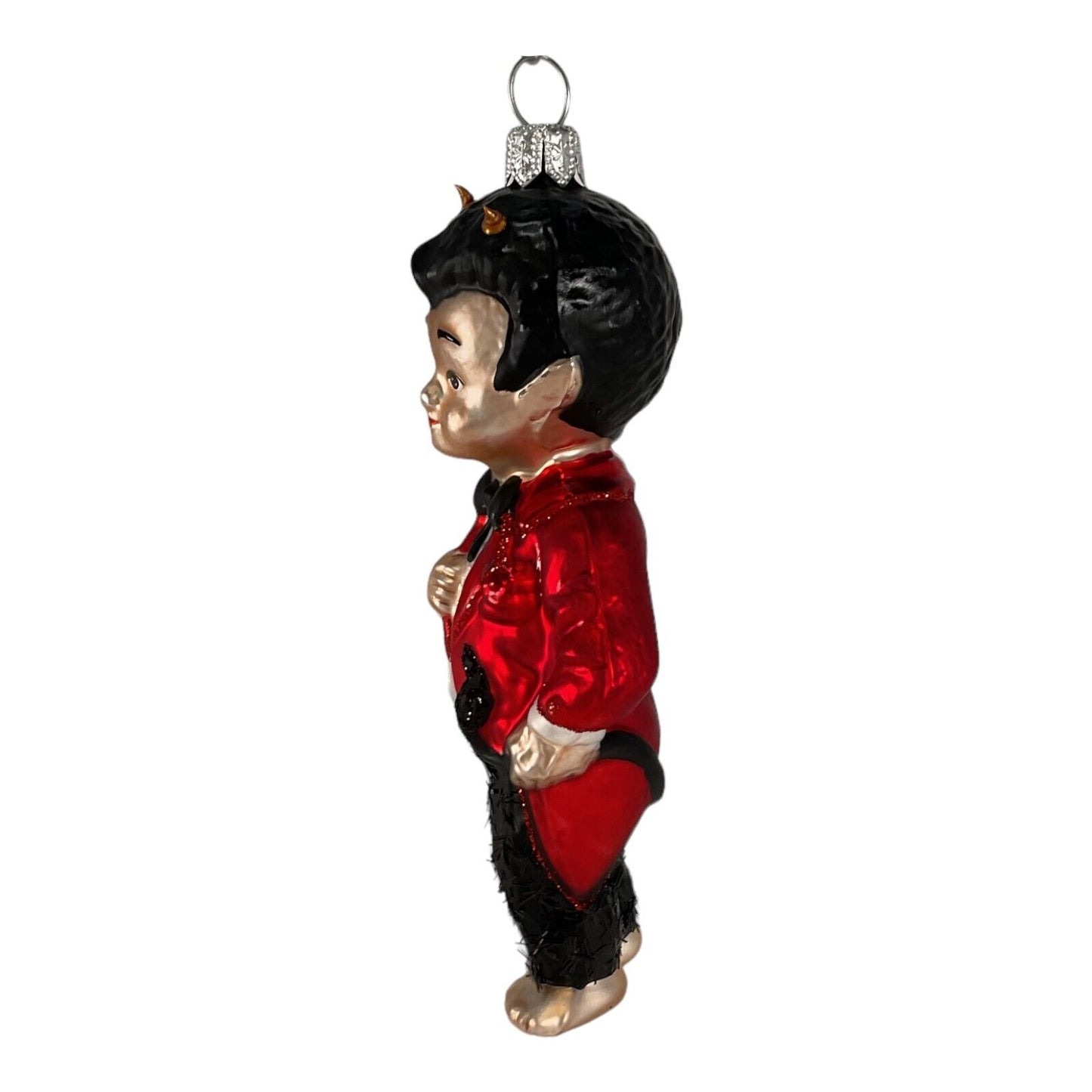 Young Krampus in Red Tuxedo Polish Glass Christmas Tree Ornament Made in Poland