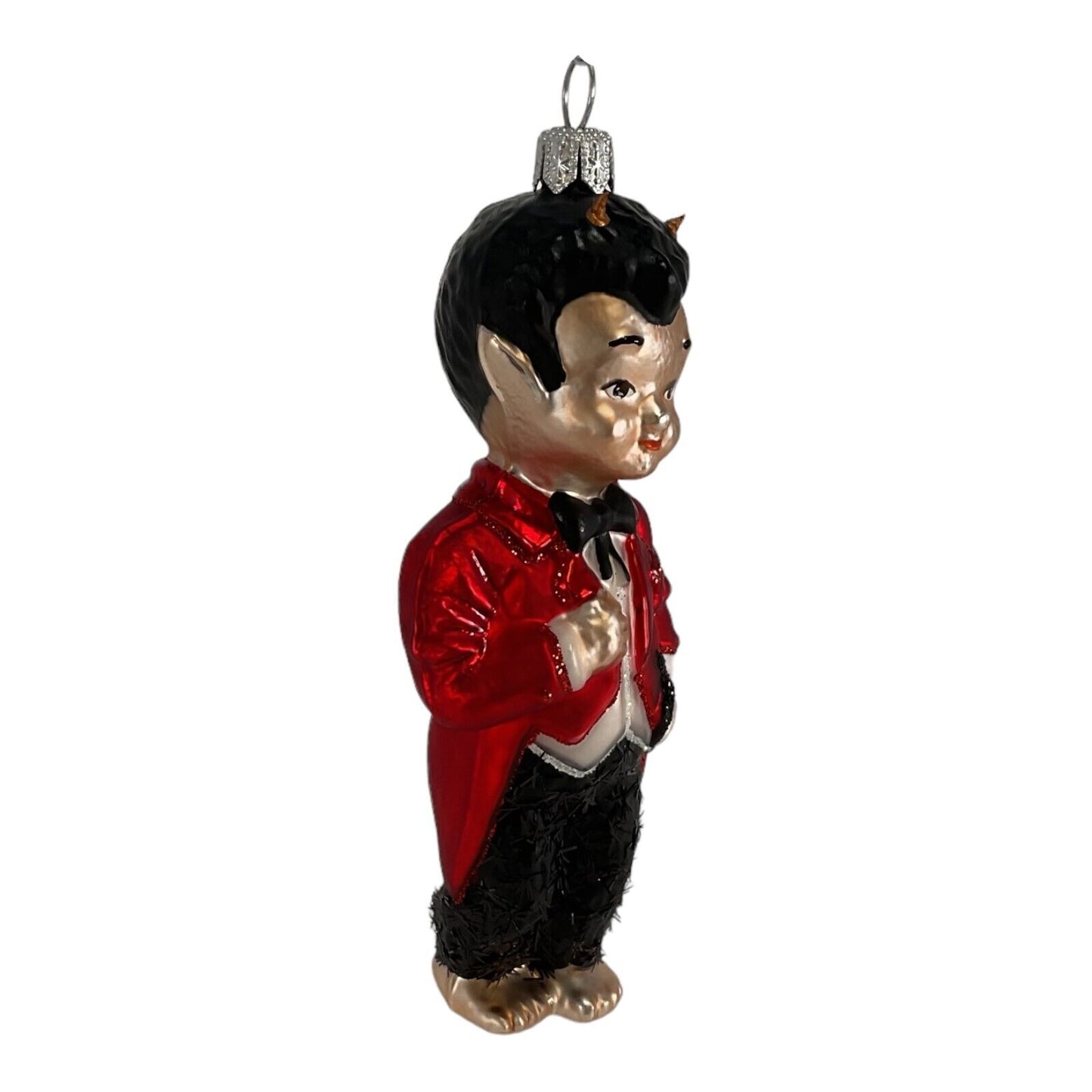 Young Krampus in Red Tuxedo Polish Glass Christmas Tree Ornament Made in Poland