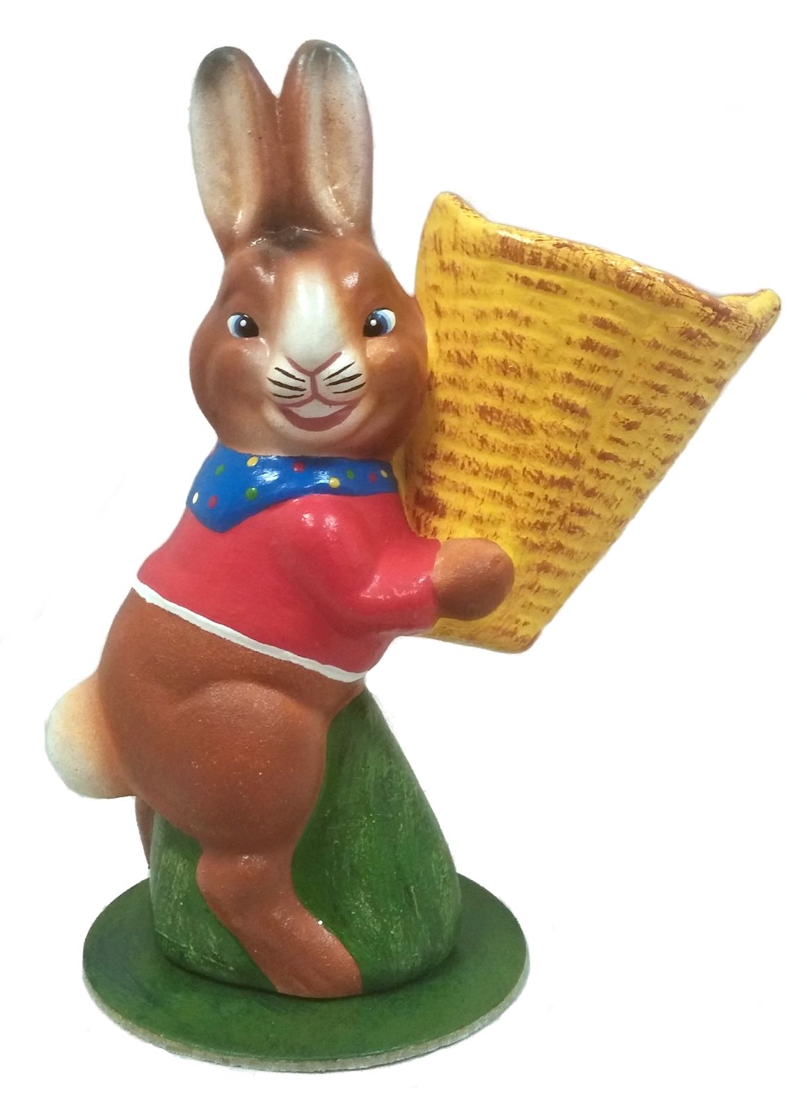 Pinnacle Peak Trading Co German Paper Mache Easter Bunny Rabbit Holding Basket Candy Container Figurine