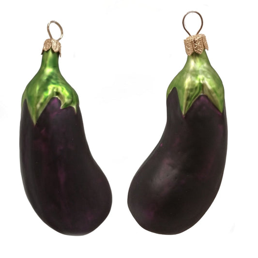 Pinnacle Peak Trading Eggplant Polish Mouth Blown Glass Christmas Ornament Set of 2 Decorations