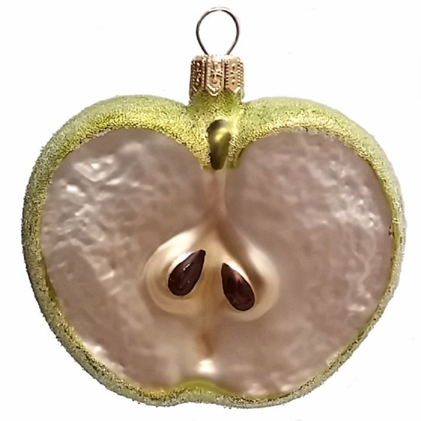 Slice of a Green Apple Fruit Polish Blown Glass Christmas Ornament Decorations