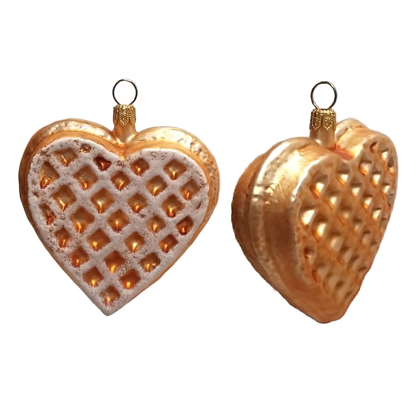 Pinnacle Peak Trading Heart Shaped Waffle Polish Glass Christmas Ornament Set of 2 Decorations