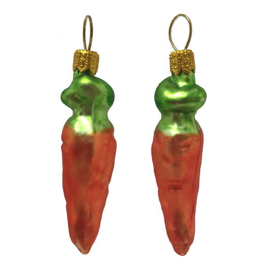 Pinnacle Peak Trading Carrot Polish Glass Christmas Tree Ornament Vegetable Food Decoration Set of 2