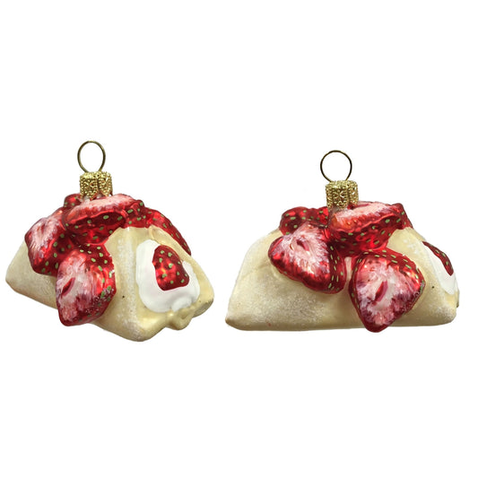 Pinnacle Peak Trading Strawberry Filled Cannoli Cake Polish Glass Christmas Ornament Dessert Set of 2