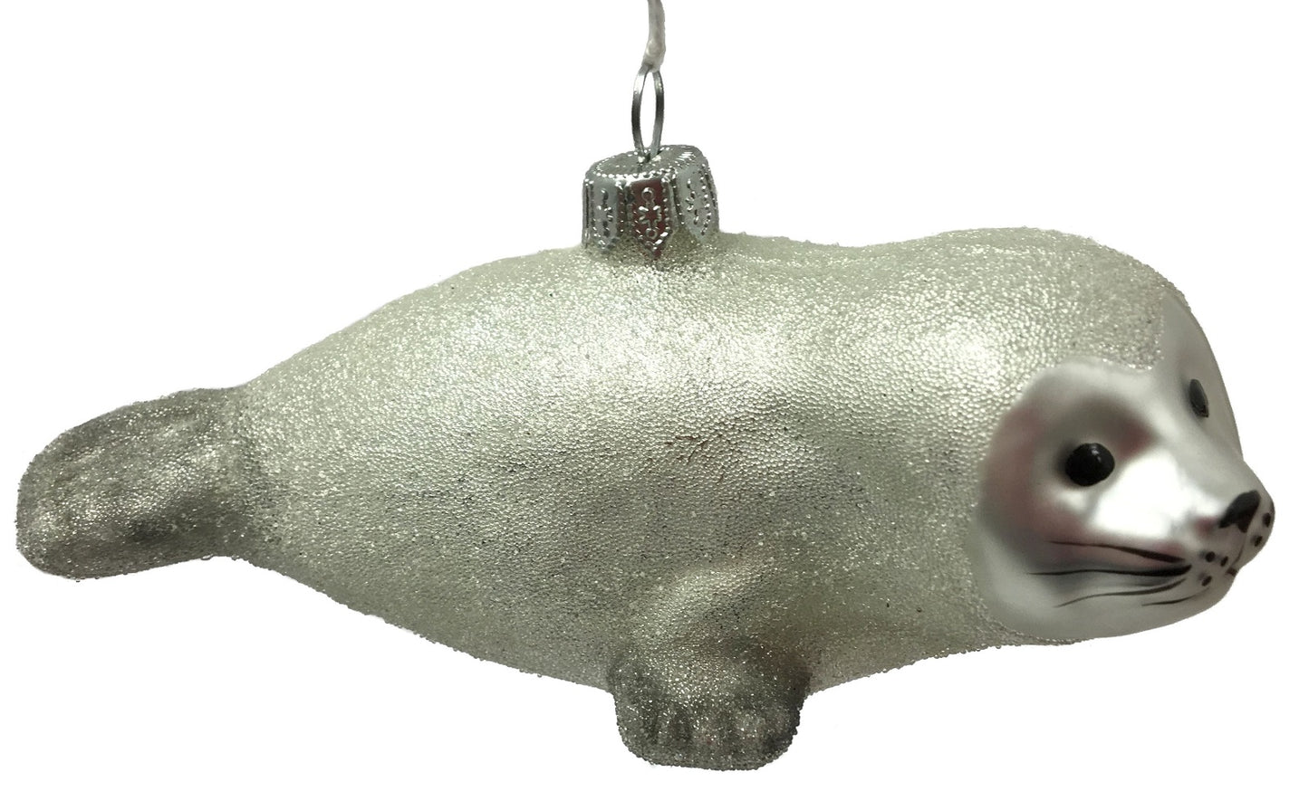 White Baby Seal Pup Polish Glass Christmas Tree Ornament