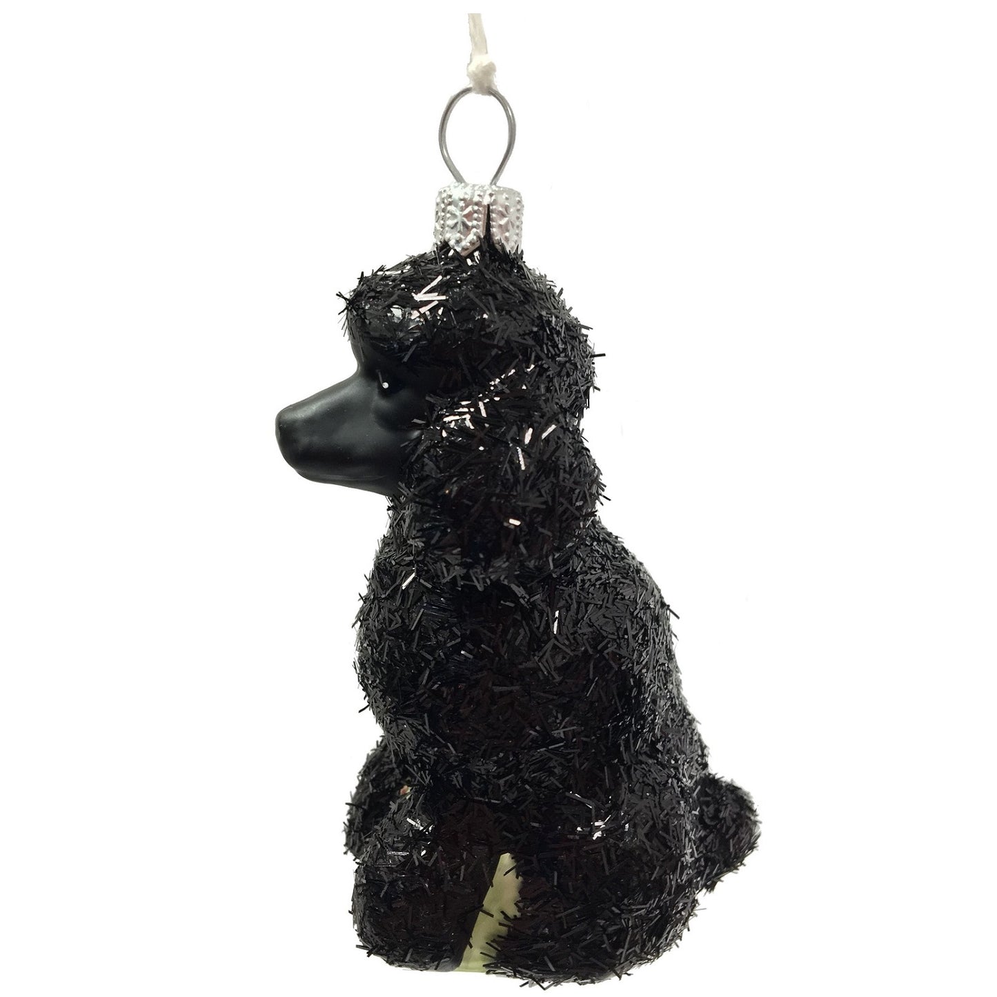 Black Glittered Poodle Dog Polish Glass Christmas Ornament Pet Animal Decoration