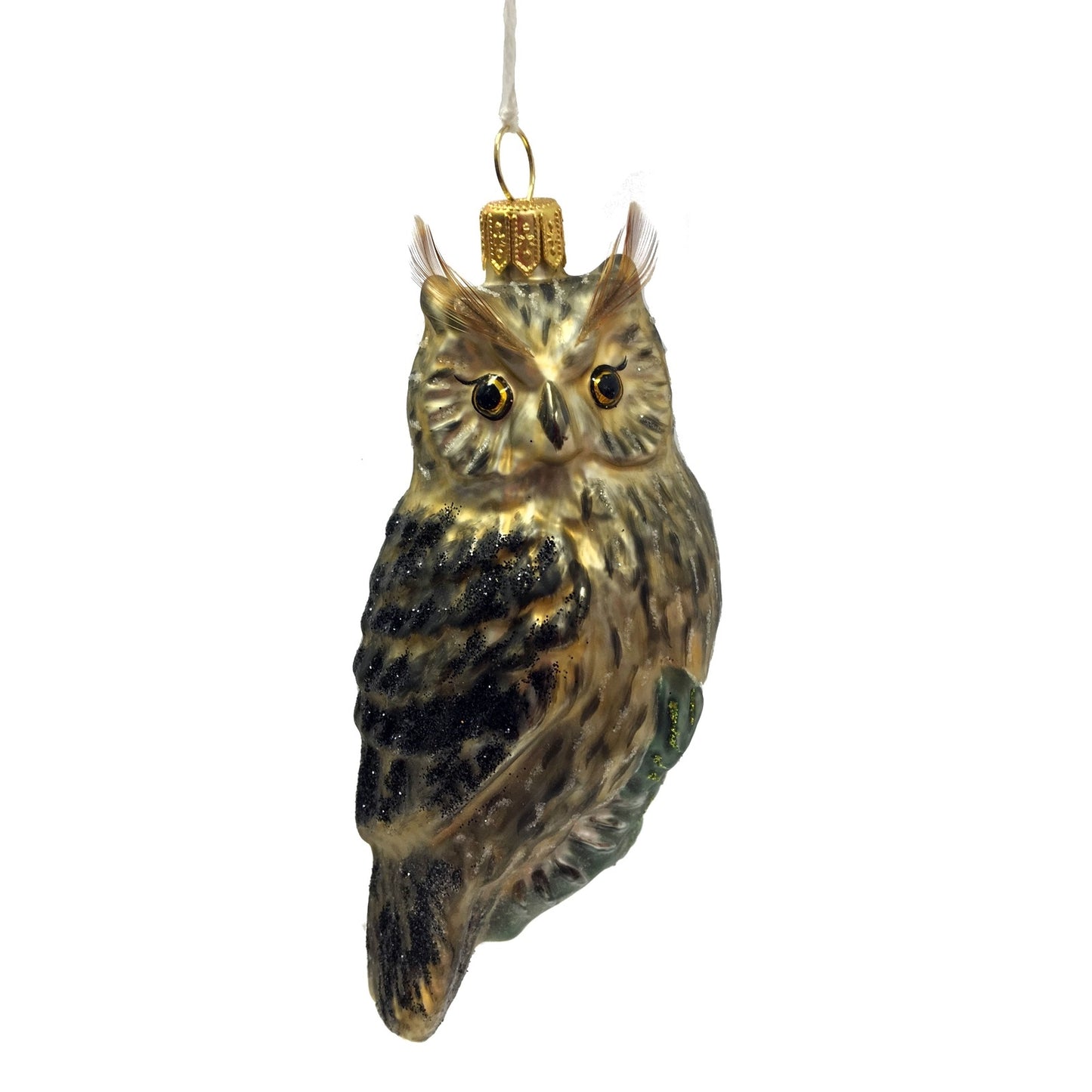 Brown and Black Owl Polish Glass Christmas Ornament Wildlife Animal Decoration