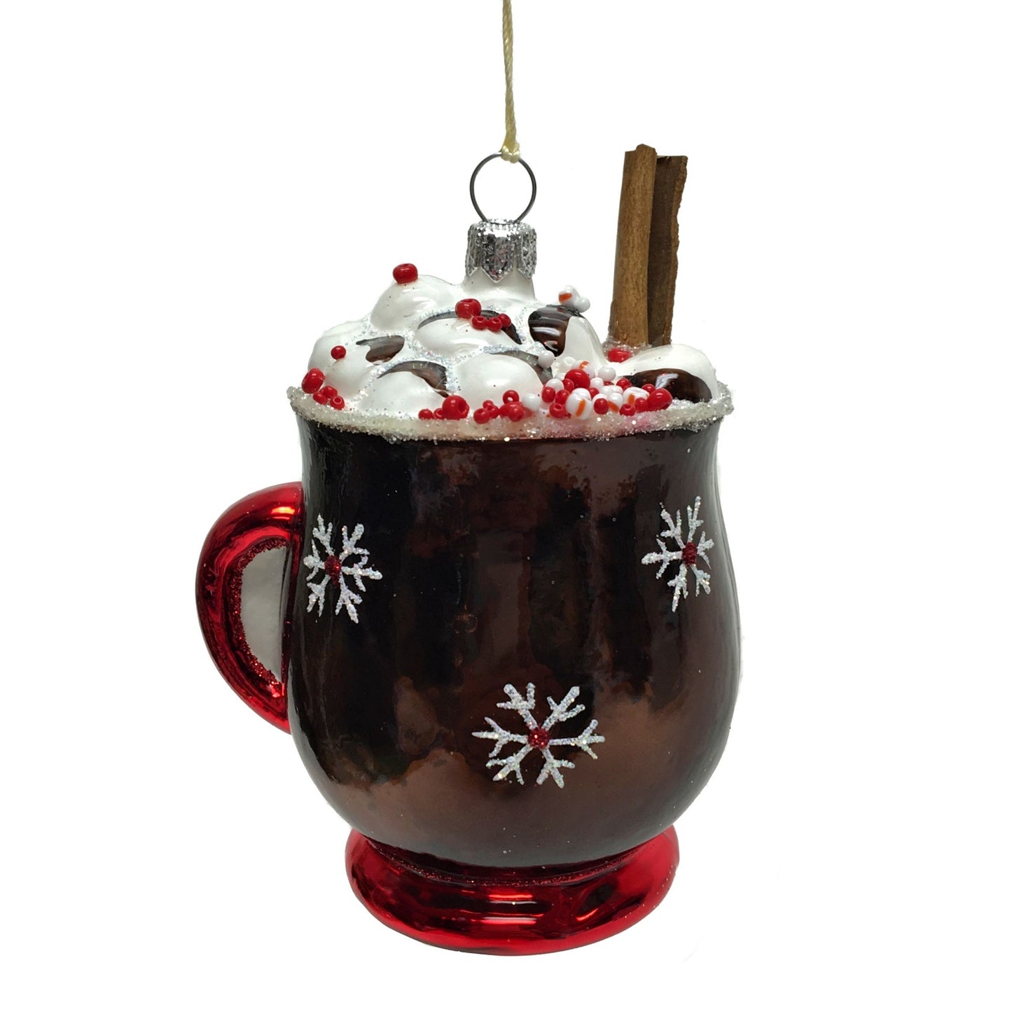 Cup of Hot Cocoa with Cinnamon Stick Polish Glass Christmas Tree Ornament