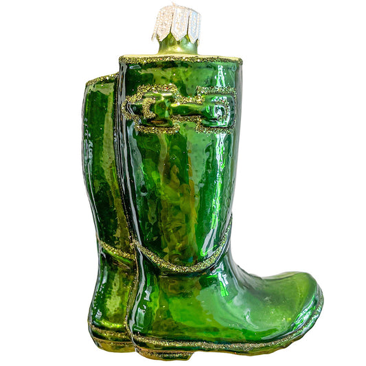 Pinnacle Peak Trading Green Garden Rain Boots Polish Glass Christmas Ornament