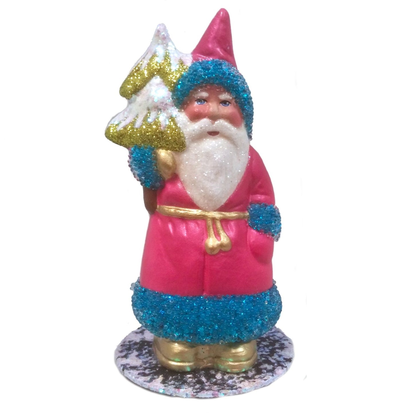 Ino Schaller Pink and Blue Santa Holding Tree German Paper Mache Candy Container