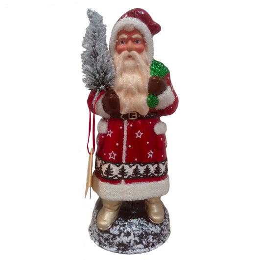 Ino Schaller Red Star and Forest Scene Santa German Paper Mache Candy Container