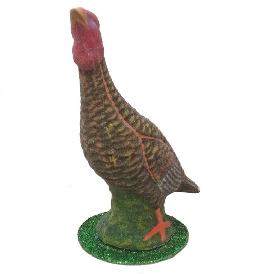 Ino Schaller Small Glitter Frosted Female Turkey German Paper Mache Made Germany