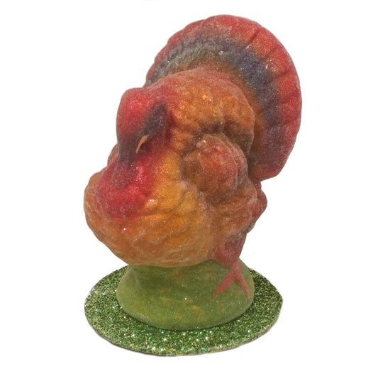 Ino Schaller Small Glitter Frosted Turkey German Paper Mache Candy Container