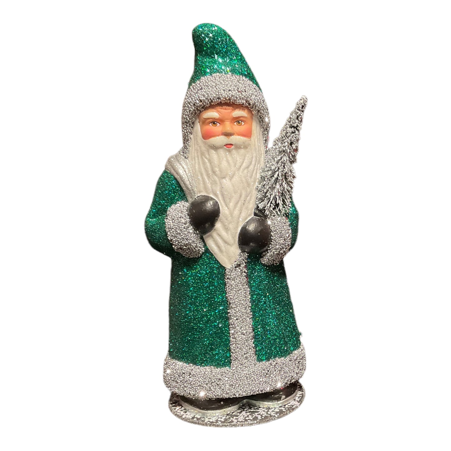 Ino Schaller Emerald Evergreen Santa German Paper Mache Candy Container