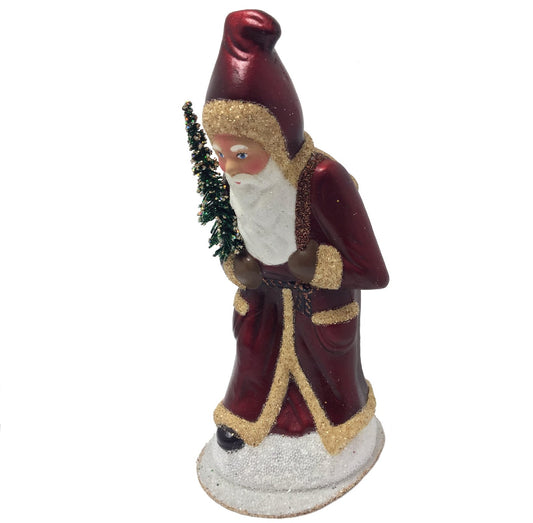 Ino Schaller Traditional Walking Burgundy Santa German Paper Mache Container