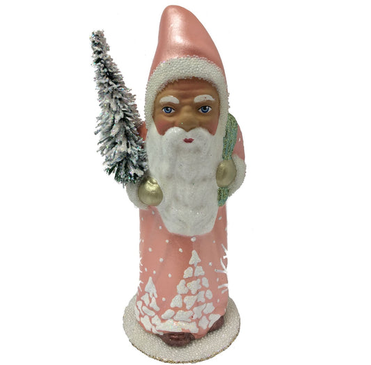 Ino Schaller Salmon Color Santa Winter Scene German Paper Mache Candy Container