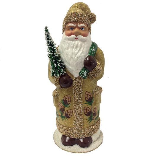 Ino Schaller Gold Coat Pine Cone Santa German Paper Mache Candy Container