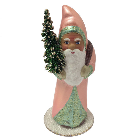 Ino Schaller Salmon Colored Santa with Tree German Paper Mache Candy Container