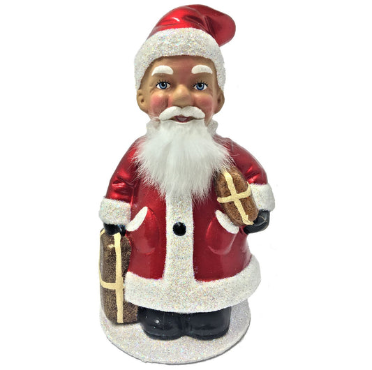 Ino Schaller Red Santa Fur Beard and Gifts German Paper Mache Candy Container