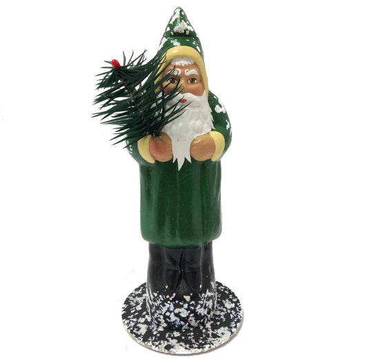 Ino Schaller Traditional Old Green Santa German Paper Mache Candy Container