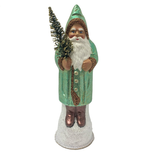 Ino Schaller Metallic Green Santa German Paper Mache Candy Container