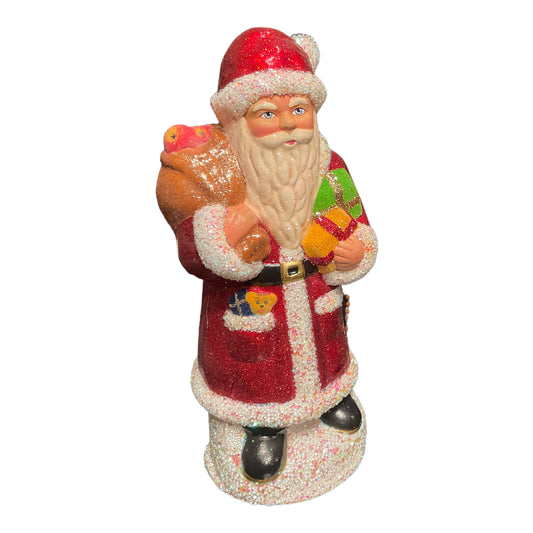 Ino Schaller Red Glitter Santa Bag of Apples German Paper Mache Candy Container