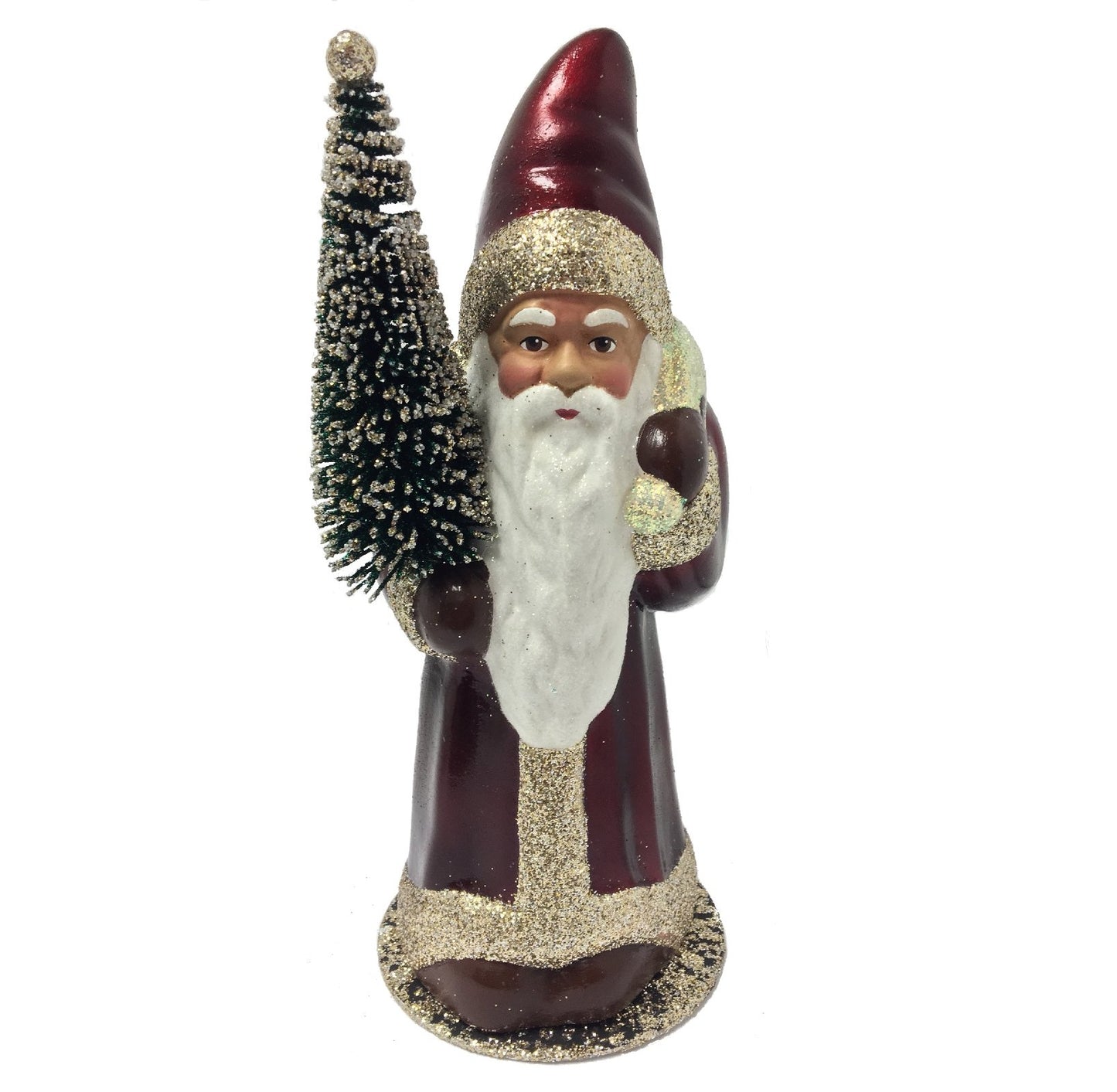 Ino Schaller Burgundy Santa with Cream Bag German Paper Mache Candy Container