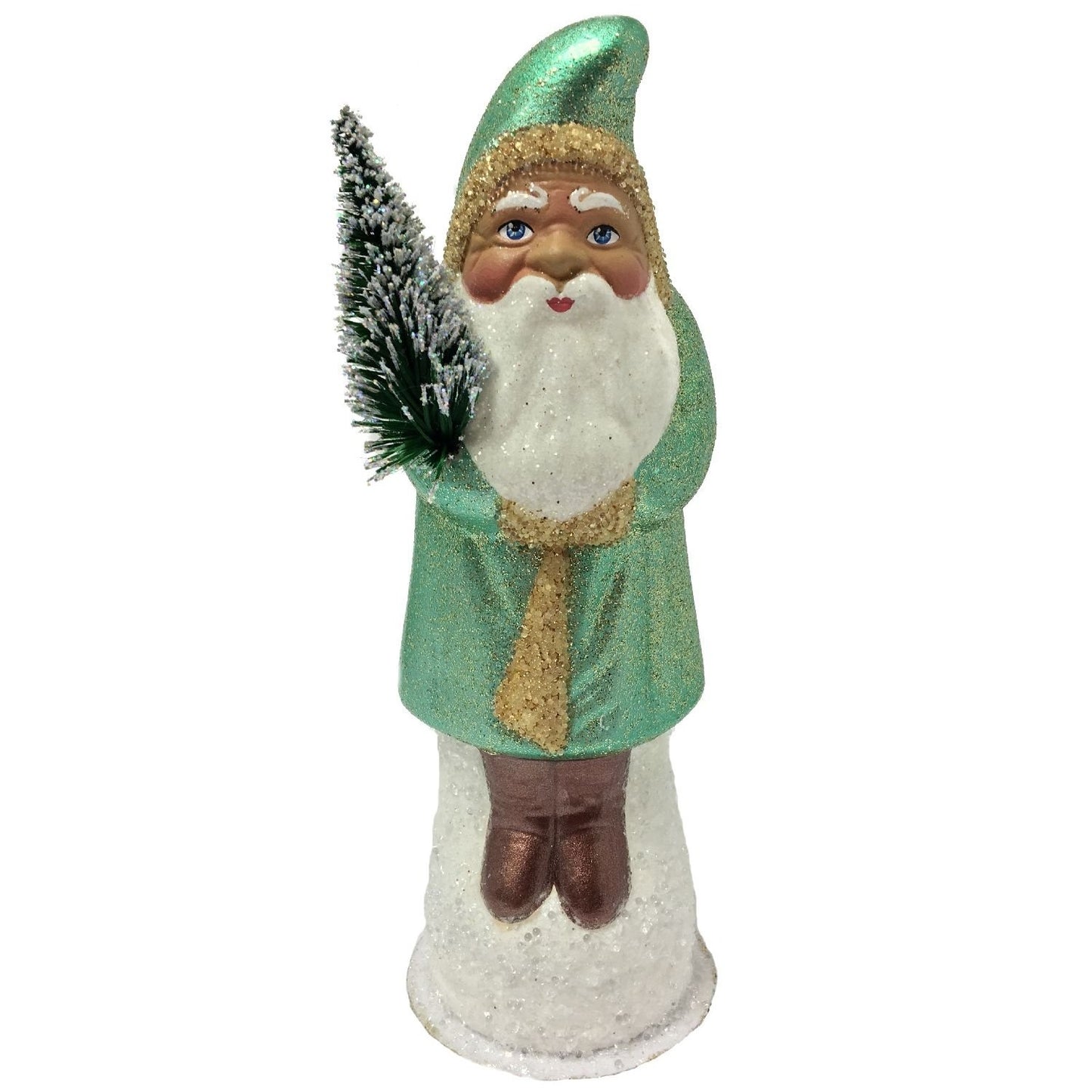 Ino Schaller Metallic Green Santa with Tree German Paper Mache Candy Container