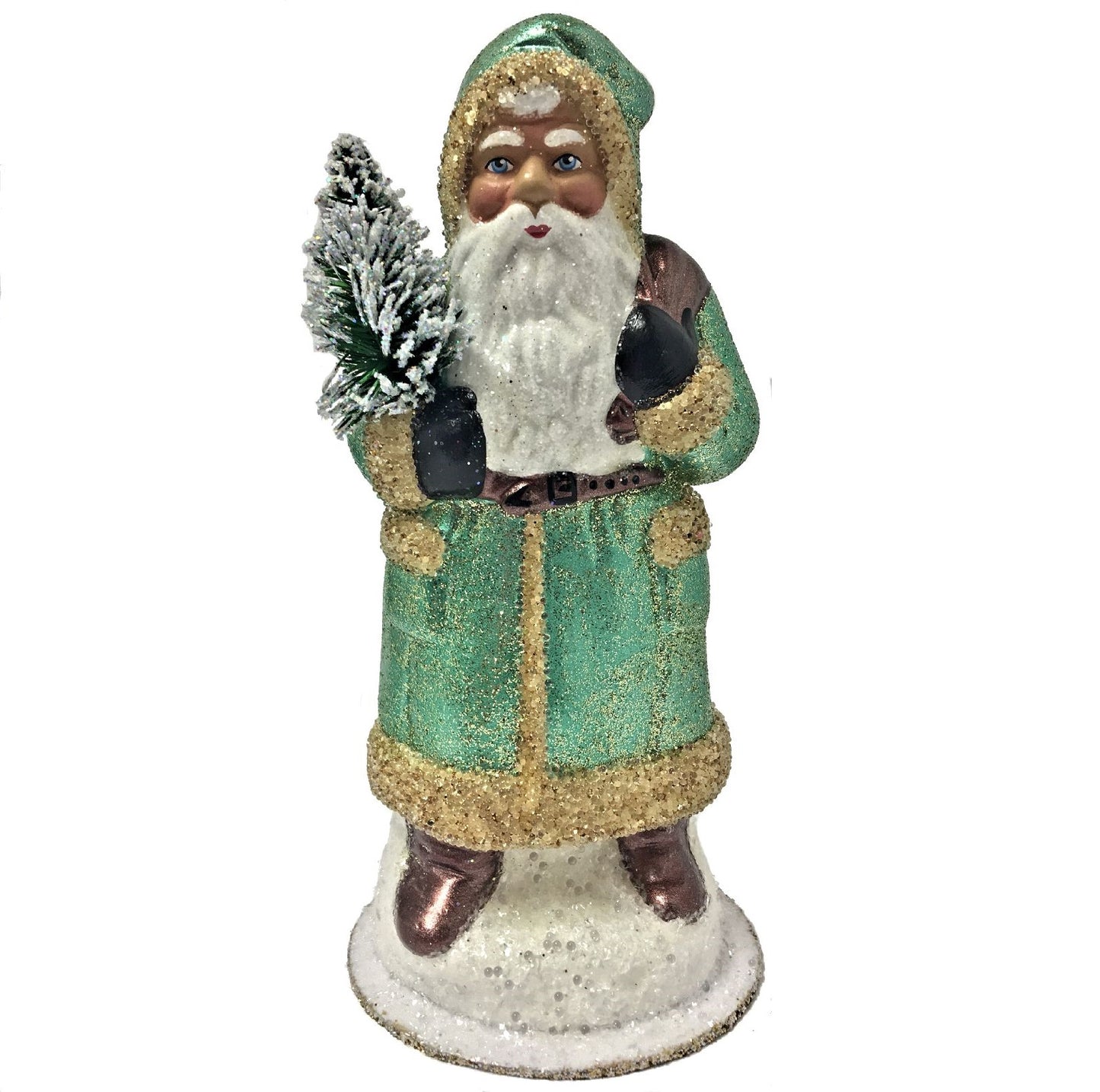 Ino Schaller Metallic Green Santa Brown Boots German Paper Mache Candy Container