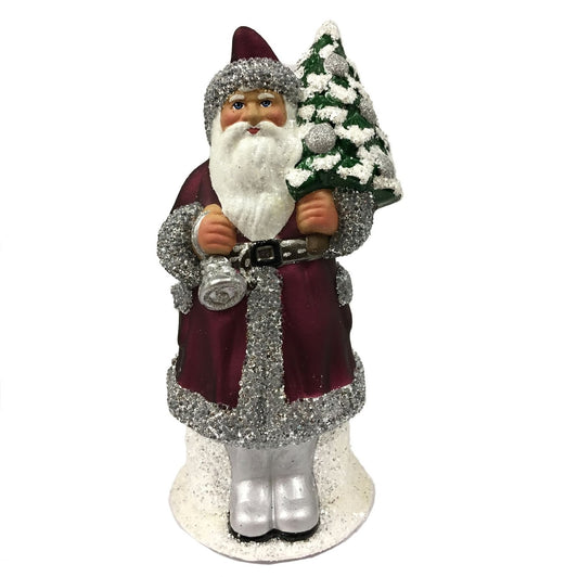 Ino Schaller Purple Santa with Silver Bell German Paper Mache Candy Container